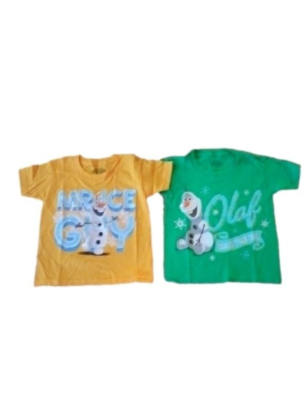 Disney FROZEN Olaf Tees T-Shirts Set of 2, Gold + Green, Size 4